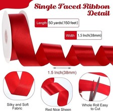 1.5 Inch Single-Face Satin Ribbon - 50 Yard Roll for Gift Wrap, Weddings  Decor