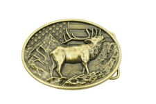Elk Wildlife Western Bronze Plated Metal Belt Buckle