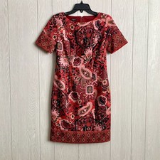 Talbots Red Floral Paisley Short Sleeve Dress 2P NWT
