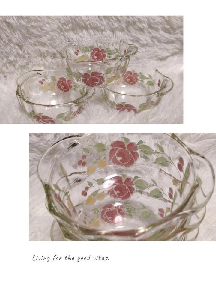 Vintage Old Pyrex retrò motivo floreale 11 pezzi vetro resistente al calore s... - Immagine 2 di 4