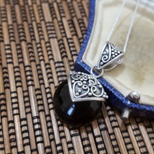 Suarti Vintage 925 Sterling Silver Necklace, Black Onyx Pendant, 18" Chain 