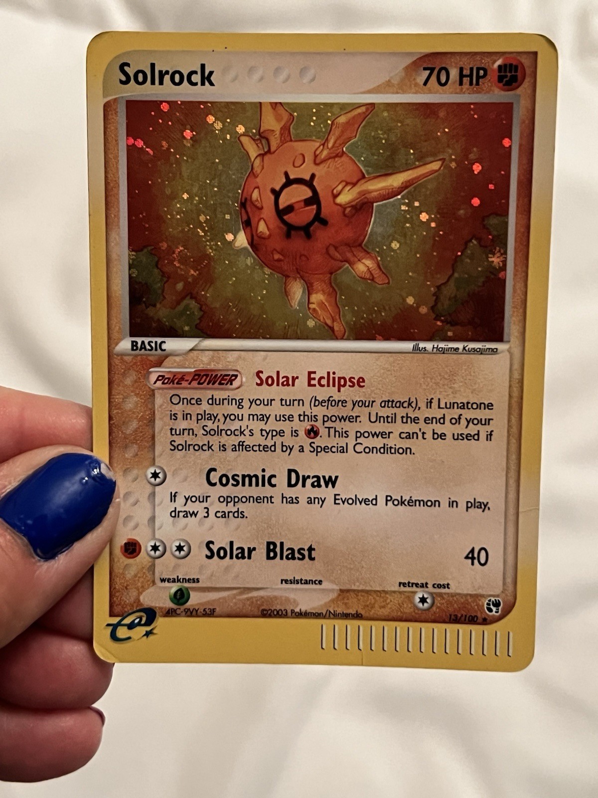 2003 RARE Pokemon Card Solrock EX Sandstorm Holo 13/100