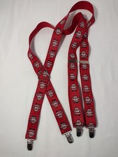 Christmas Suspenders Santa Claus 1" Wide Red Clip-On EUC