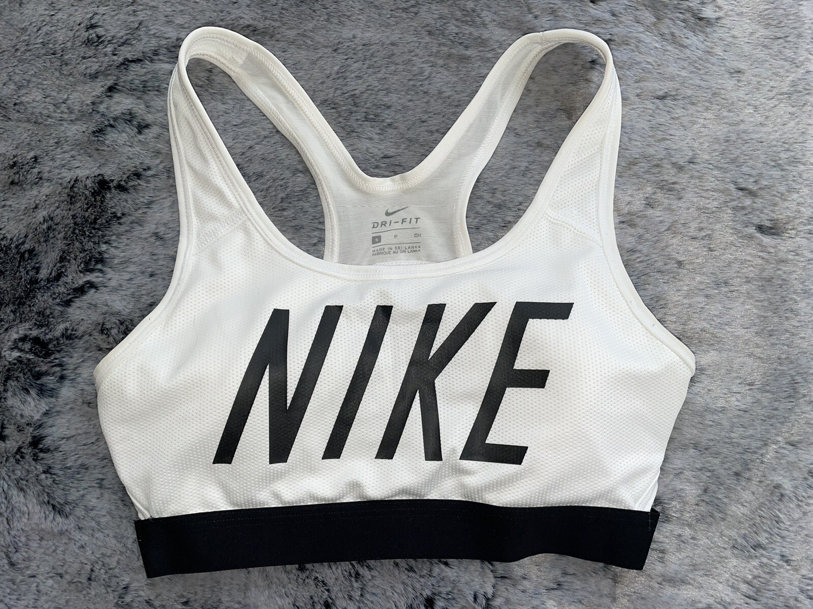 NIKE SPORTS BRA WOMENS S SMALL DRI FIT WHITE MESH CLASIC LOGO GYM BRA WORKOUT-image