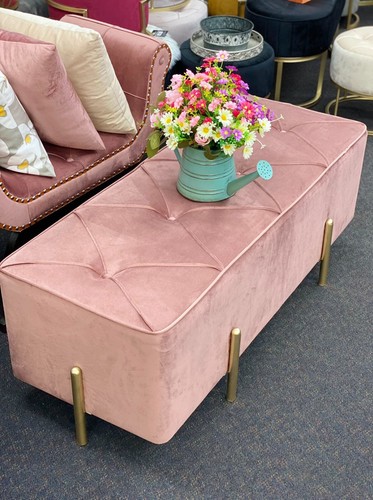 Premium Bed End Velvet Bench/Tufted Ottoman with Gold Metal Legs peach pink - Picture 15 of 15