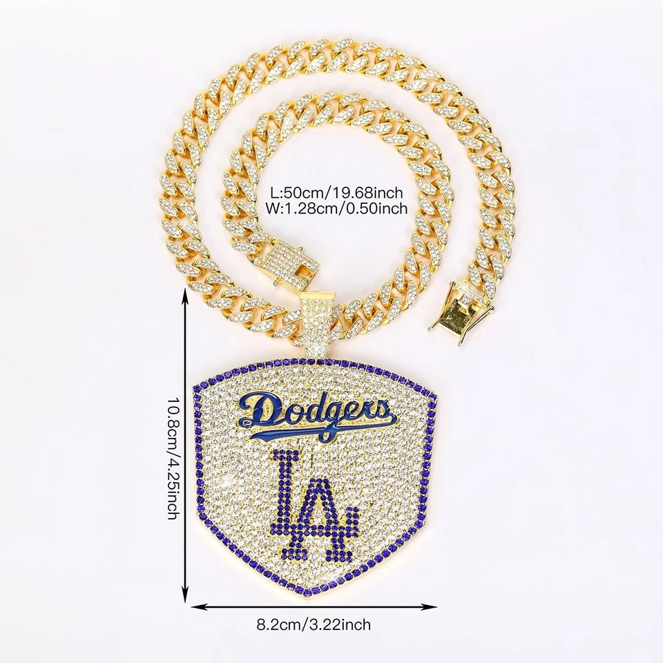 Los Angeles Dodgers GEM NECKLACE Gold/Silver Bling Hip Hop Pendant Fast Ship - Image 3 of 4