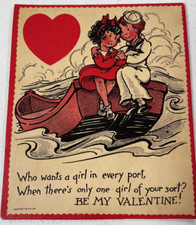 Vintage Valentine Sailor Girl Boat Who Wants a Girl at Every Port Made in USA