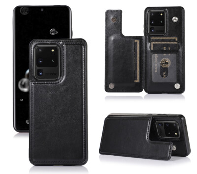 Black Colour With Stand Card Slot Wallet Phone Case fit For iPhone & Samsung