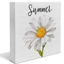 Country Daisy Box Sign Summer Quote Plaque 5"x5" Rustic Shelf Table Decor