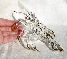 Lobster figure handmade blown clear Glass art figurine 6" gold dip DECOR - GIFT