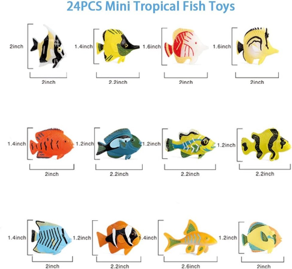 24PCS Tropical Fish Toys, Plastic Sea Creatures Figurines Set ...