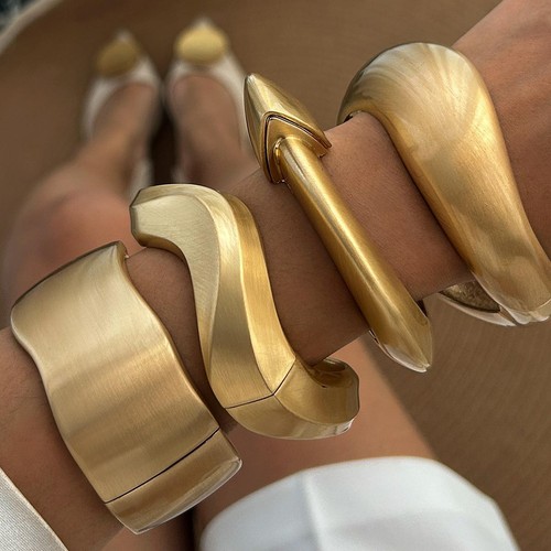 Chunky Gold Wave Cuff Bracelet for Women – Wide Open Bangle, Irregular Design - Picture 22 of 28
