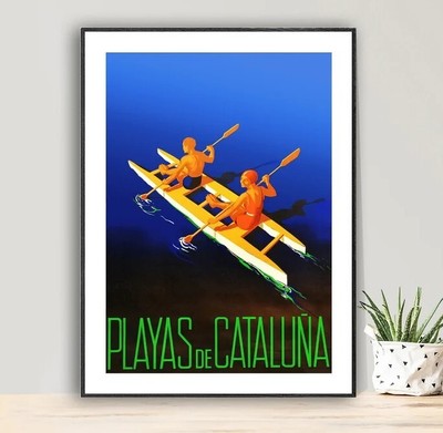Playas de Cataluna, Spain Vintage Travel Poster - Travel in Spain, Sea Sports