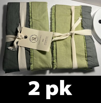 2pk Southern Living Simplicity DUO Fringe Reversible Pillow Sham, Green Standard