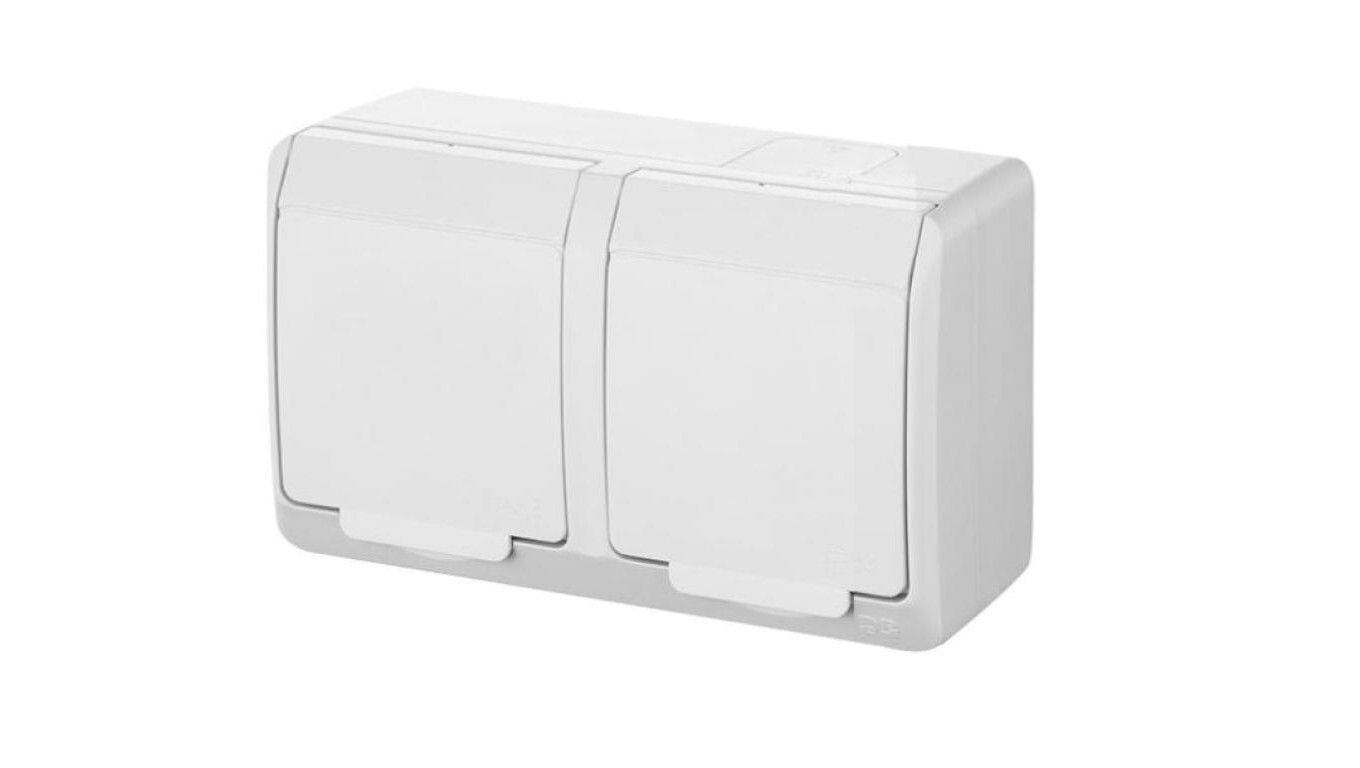 Hermes Hermetic double surface-mounted socket with grounding 16A IP44 whi /T2UK