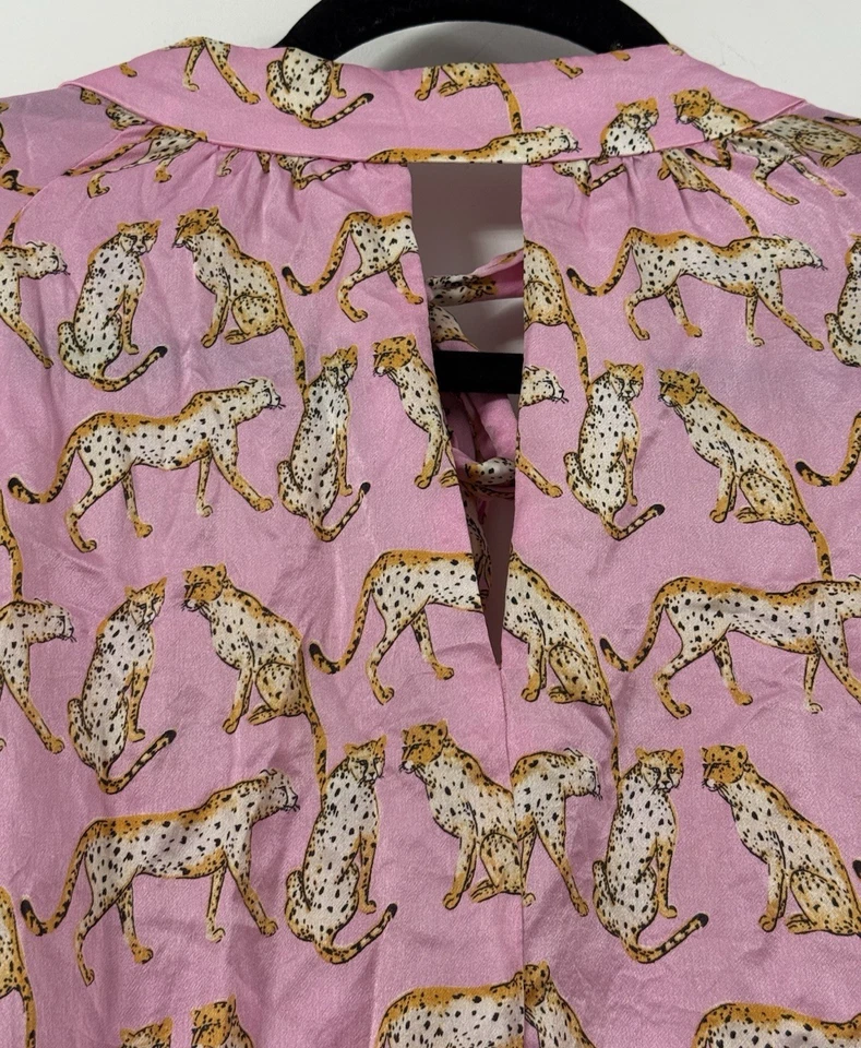 Blusa de Seda Rosa Milly Estampado Animal Guepardo Manga Larga Cuello Atado EE. UU. | Talla 6 Foto 3 de 4