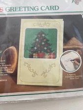 WonderArt Needlepoint Christmas Greeting Card TREE 4-5/16”x6-1/2” Vintage NIP