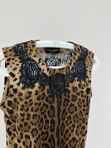 Women's DOLCE & GABBANA Leopard Print Sleeveles Blouse Top Wool Cotton Size 40 - Picture 4 of 10