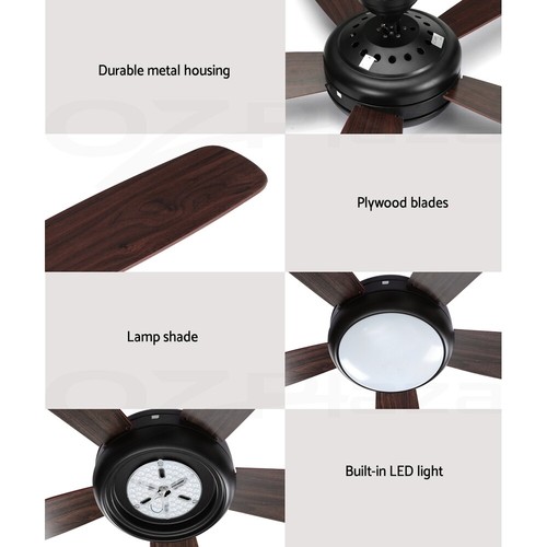 Devanti 52'' Ceiling Fan 5 Wooden Blades Fans LED Light Remote Control Timer - Picture 8 of 9