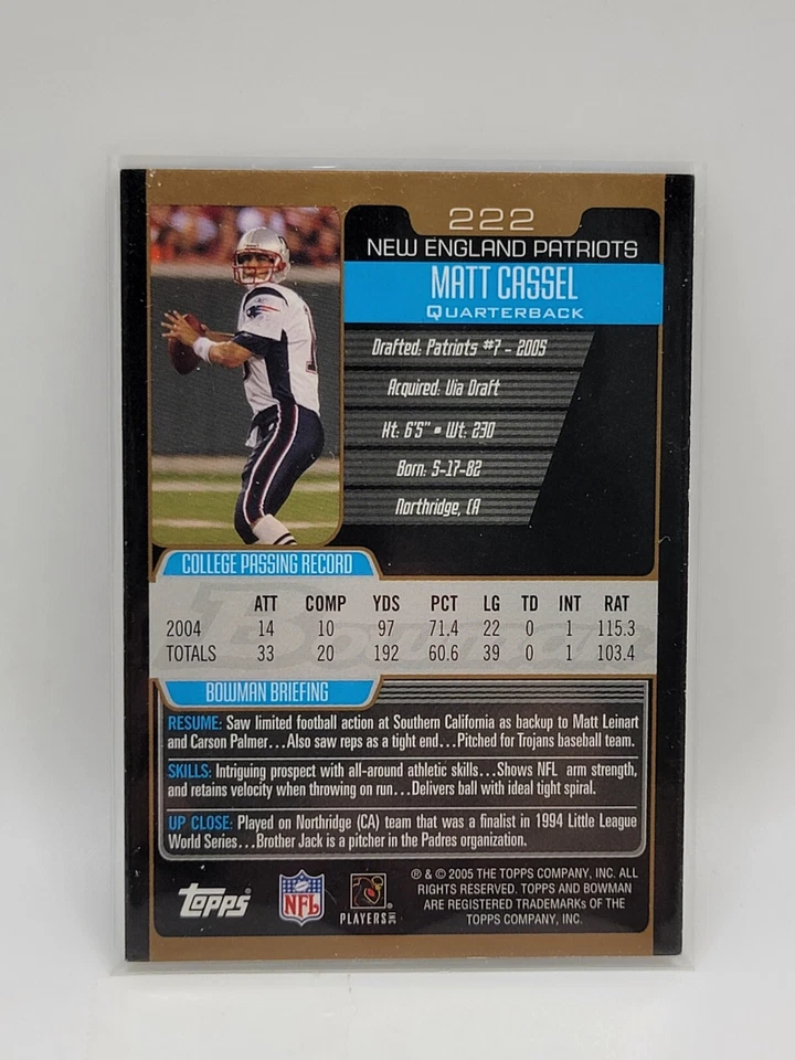2005 Bowman - Bronze #222 Matt Cassel (RC) - Image 2 of 2