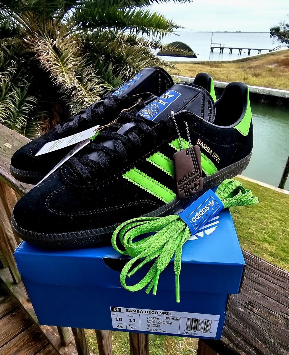 New Adidas Samba SPZL Deco Low Black / Lucid Lime / Gum New Adidas Samba SPZL Deco Low Black / Lucid Lime / Gum