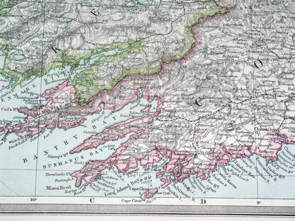 MAPA ANTIGUO DE CORCHO 1908 KERRY LIMERICK / IRLANDA Foto 4 de 4