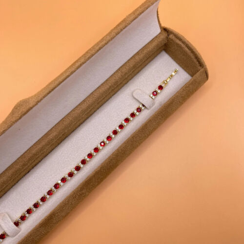 10ct Round Lab Created Ruby Tennis Women's Bracelet 14K Yellow Gold Finish 7.5" - Picture 2 of 3
