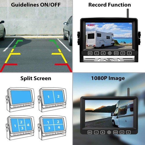 Kit de monitor inalámbrico para cámara de reversa RV de 7"" cámara de visión lateral trasera sistema DVR 1080P - Imagen 4 de 11