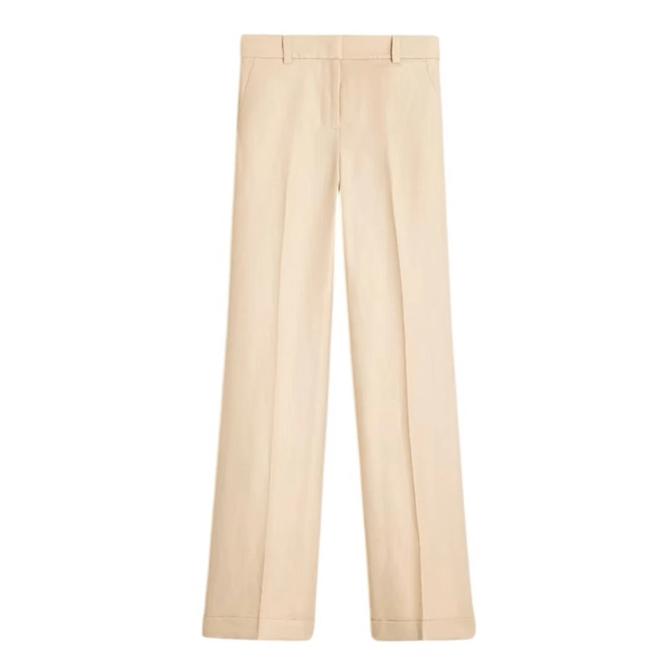 Pantalón J Crew Puño Pierna Ancha Espiga Mezcla Lino-Lana Mujer 12 Petite
