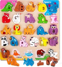 SYNARRY Wooden Alphabet Puzzle, 52 Pieces ABC Puzzles for Kids Ages 3-5, Alphabe