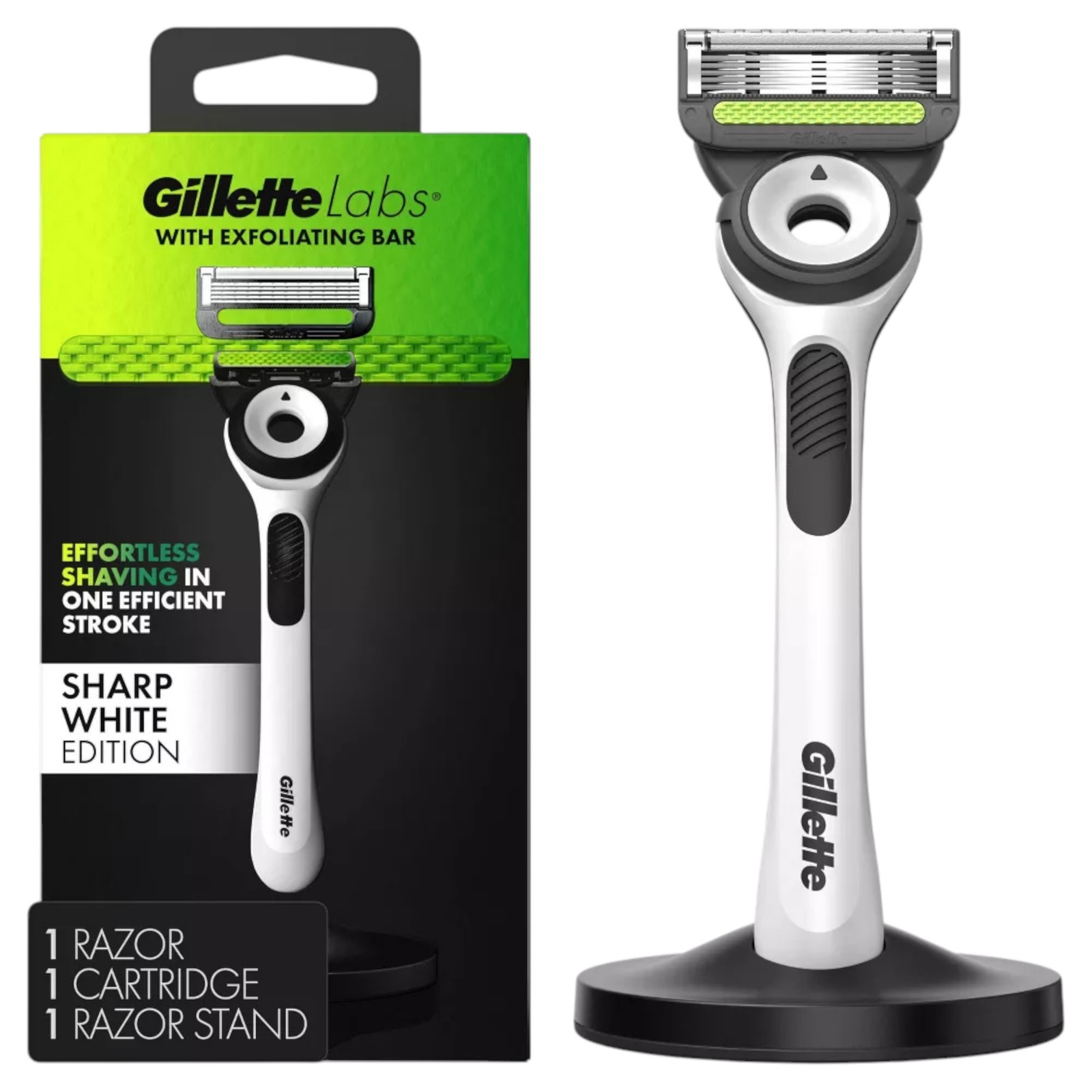 Отшелушивающая бритва Gillette Labs Sharp White Edition с дозатором и подставкой