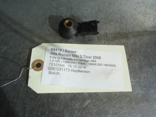 Alfa Romeo Mito Sensor 0261231173 Klopfsensor 1.4 16V 70kW 199A6.000 199A6000 69