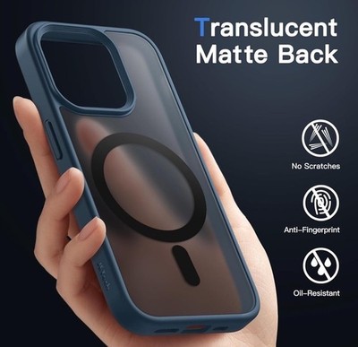 JETech iPhone 12 Pro Max Magnetic Case Translucent Matte Back - Storm Blue