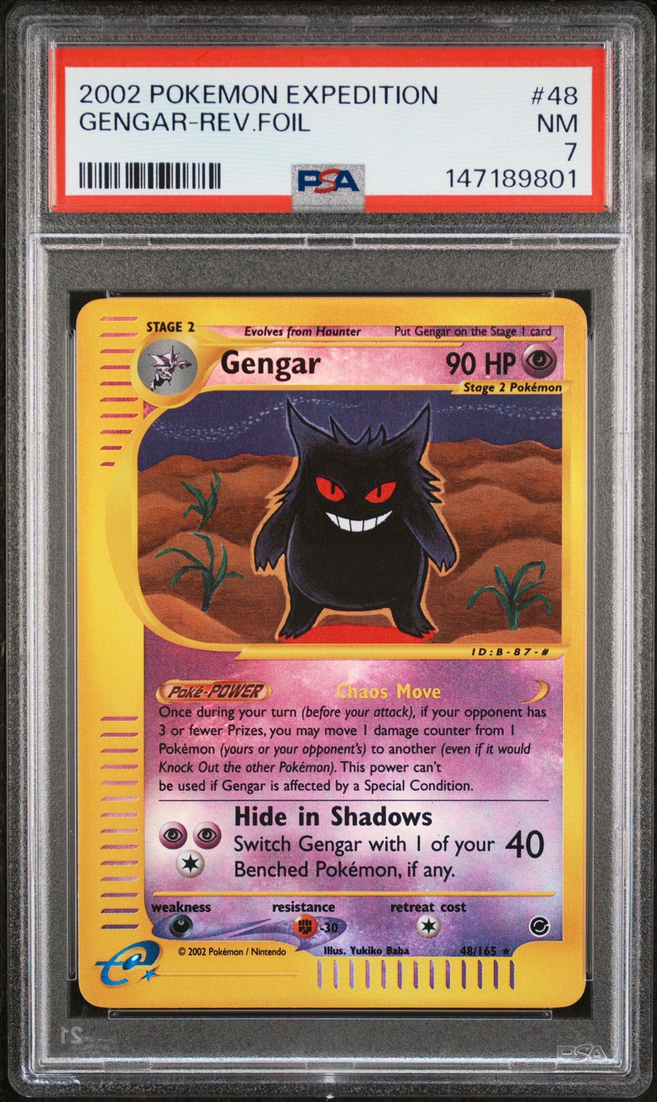 2002 POKEMON EXPEDITION #48 GENGAR-REVERSE FOIL PSA 7