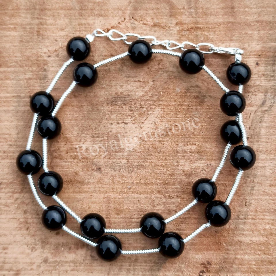 Collar De Perlas De Ónix Negro Natural De 8mm, Perlas De Ónix Lisas, Minimalista - Imagen 3 de 4