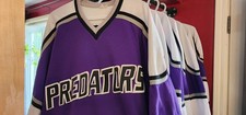 Set of 7 ice dek purple adult hockey jerseys , 6 players 1 goalie ,  predators