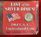 1964 D Silver Dime Last of the Silver Dimes Package