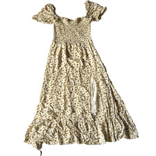 Reformation Womens L Meadow Dress Yellow Rose Bud Print Smocked Bodice Floral