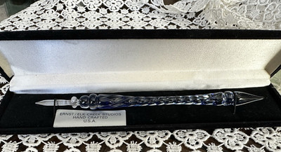 Ernst Elk Creek Studios Handcrafted Glass Calligraphy Dip Pen Blue USA