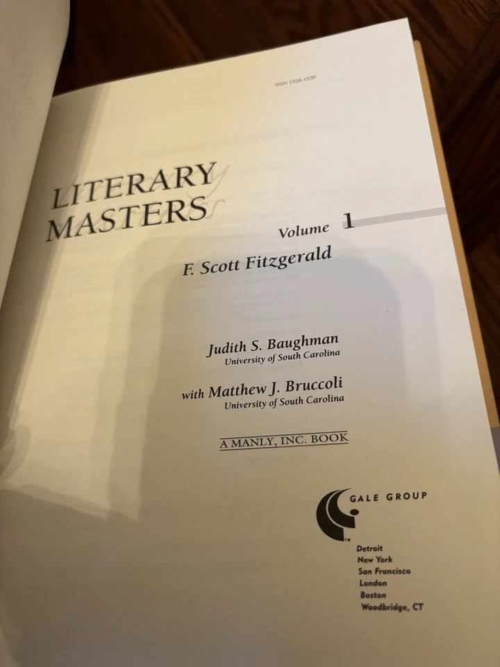 Literary Masters. Vol. 1. F. Scott Fitzgerald. 1st HC Ptg. GG 2000. Fine - - Image 3 of 4