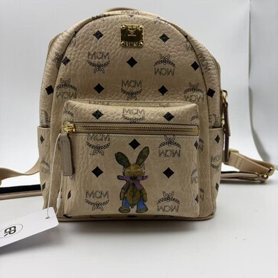 X172 MCM Visetos Side Studs Backpack Monogram Backpack Beige Authentic  26.06.03