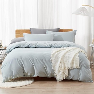 Washed Microfibre Cornflower Blue King Size Duvet Cover Set, Solid Colours