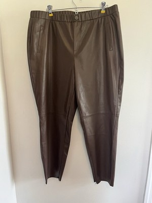  Faux Leather Pants Size 18/20W Pull On Elastic Waist chocolate Brown