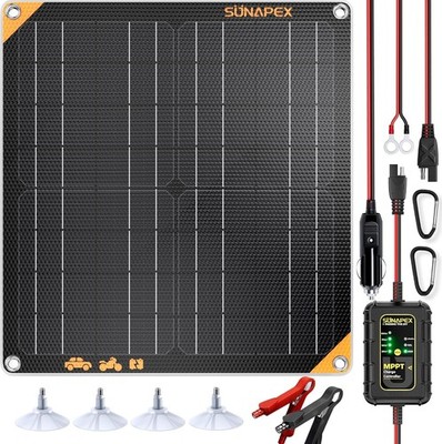 SUNAPEX 20W Flexible Solar Battery Charger Maintaine with MPPT Charge Controller