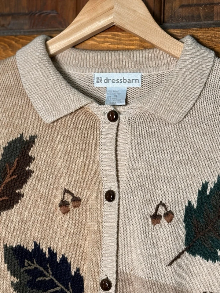 Vintage Dressbarn Leaf Cardigan | Acorns & Autumn Leaves Sweater | Size XL - Image 4 of 4