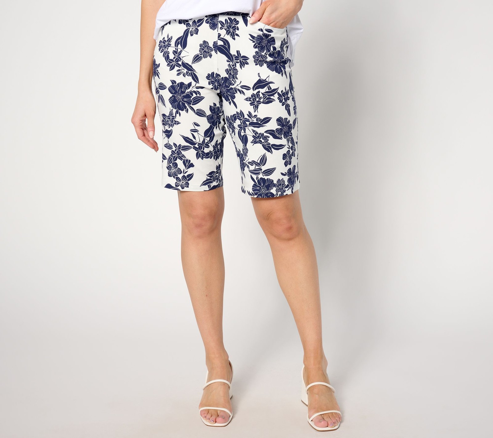 Susan Graver Women's Plus Sz Pants 18 Regular Printed Uptown Blue A644514
