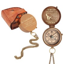 Engraved Brass Compass Gift for Son from Mom "Go Confidently" Inspirational