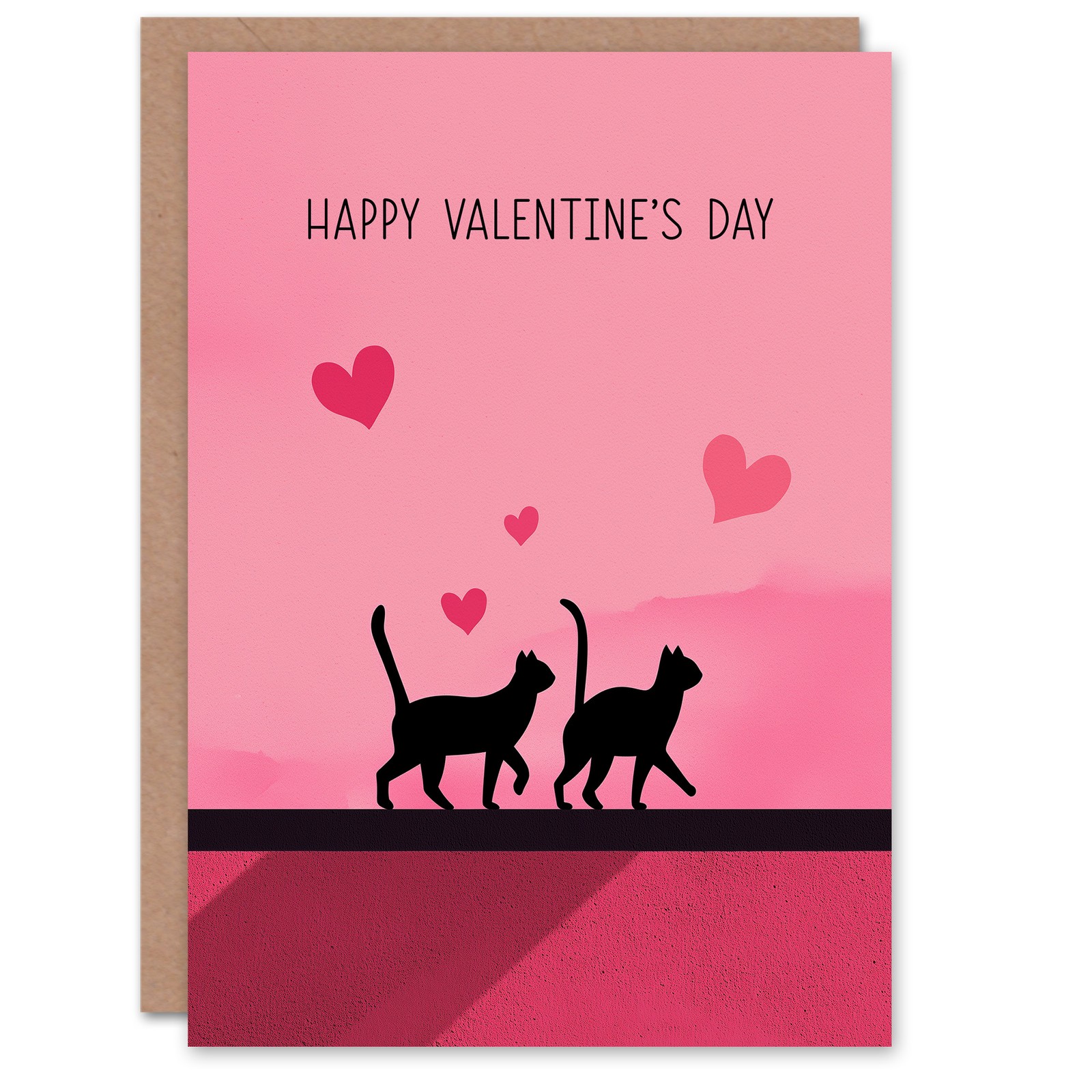 Cat Lover Animal Silhouettes on Wall Pink Modern Valentine's Day Card