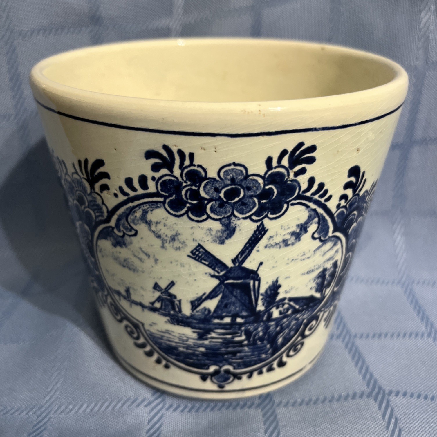 Vintage Delft Blauw Blue Hand Painted Planter Windmill 5" Holland Pottery