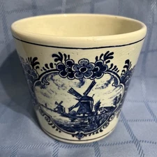 Vintage Delft Blauw Blue Hand Painted Planter Windmill 5" Holland Pottery